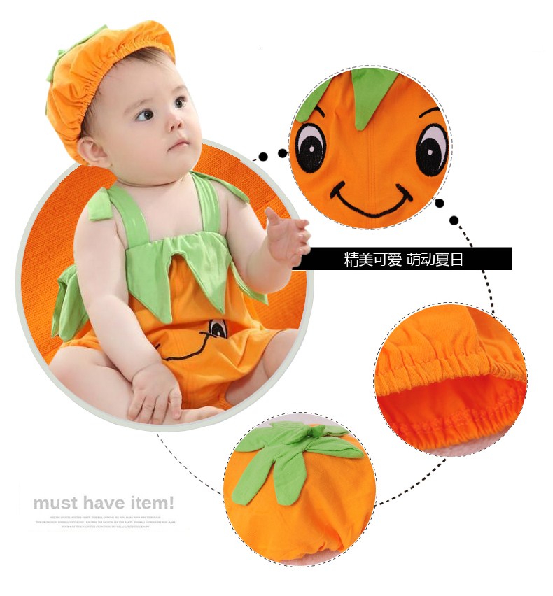 Mỏng bé mùa hè quần áo sơ sinh dưa hấu bông nam giới và phụ nữ bé onesies phù hợp với không tay có thể mở ra romper