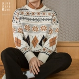 Оригинальный трикотажный демисезонный этнический свитер для влюбленных, круглый воротник, свободный крой, этнический стиль