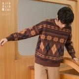 Оригинальный трикотажный демисезонный этнический свитер для влюбленных, круглый воротник, свободный крой, этнический стиль