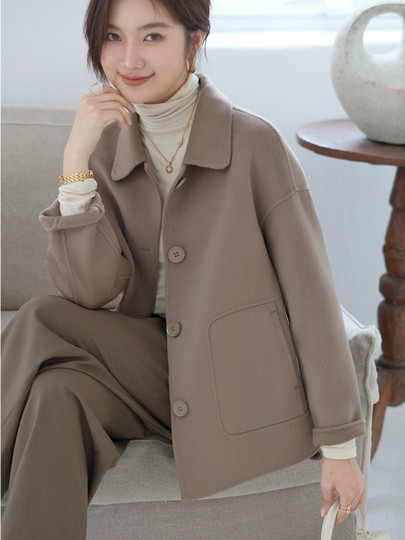 Double-Sided Cashmere Coat for Women, Short Style, 2025 New Autumn and Winter Trendy Loose-Fitting Elegant High-End Woolen Coat for Women