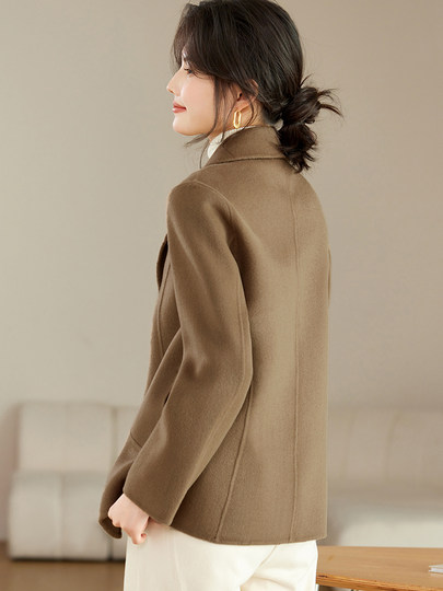High-End Double-Sided Cashmere Coat for Women, Short Style, 2025 New Autumn and Winter Slim Fit, Elegant and Sophisticated Woolen Blazer
