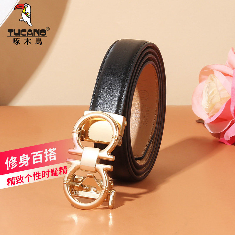 Woodpecker belt female summer new fashion automatic buckle tide belt thin belt female belt wild ins wind