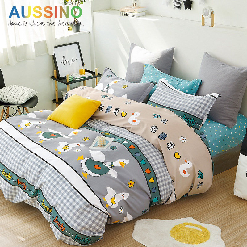 Aussino Aussie Slave Full Cotton Four Pieces Of Pure Cotton Children's Bed Kit Bed Bedding Goose mom