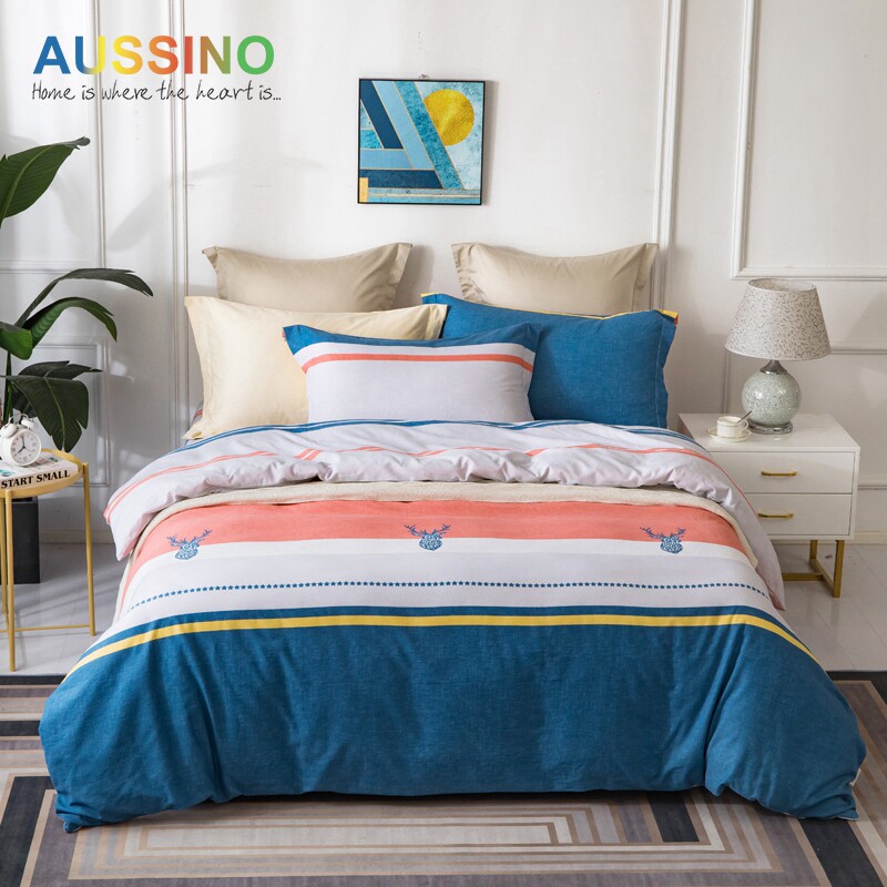 Aussinu autumn and winter thickened brushed cotton four-piece bedding set cotton bedding Lanta