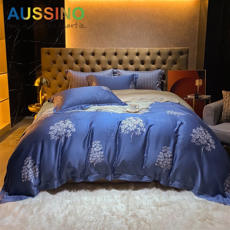 High-end 60 Lenzing Tencel four-piece summer silk sheets naked sleeping bedding printed ice silk quilt cover