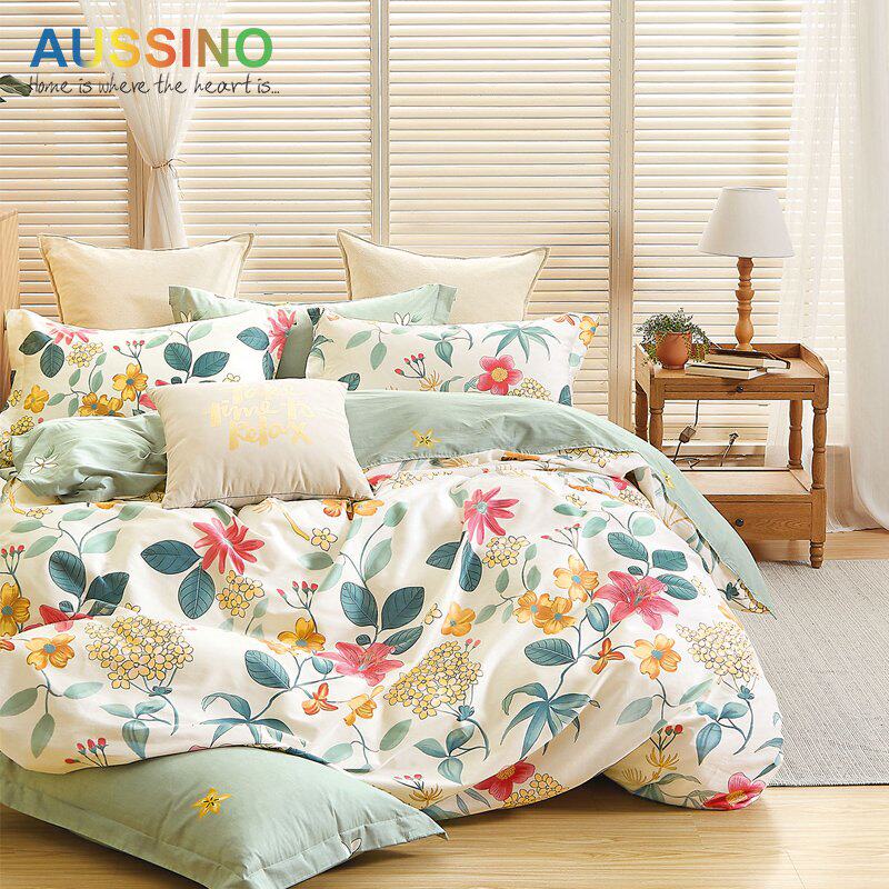 Total Cotton Four Pieces Summer Double Student Dorm Room 100 Pure Cotton Quilt Cover Bed Linen Covered With Hood Supplies Three Sets