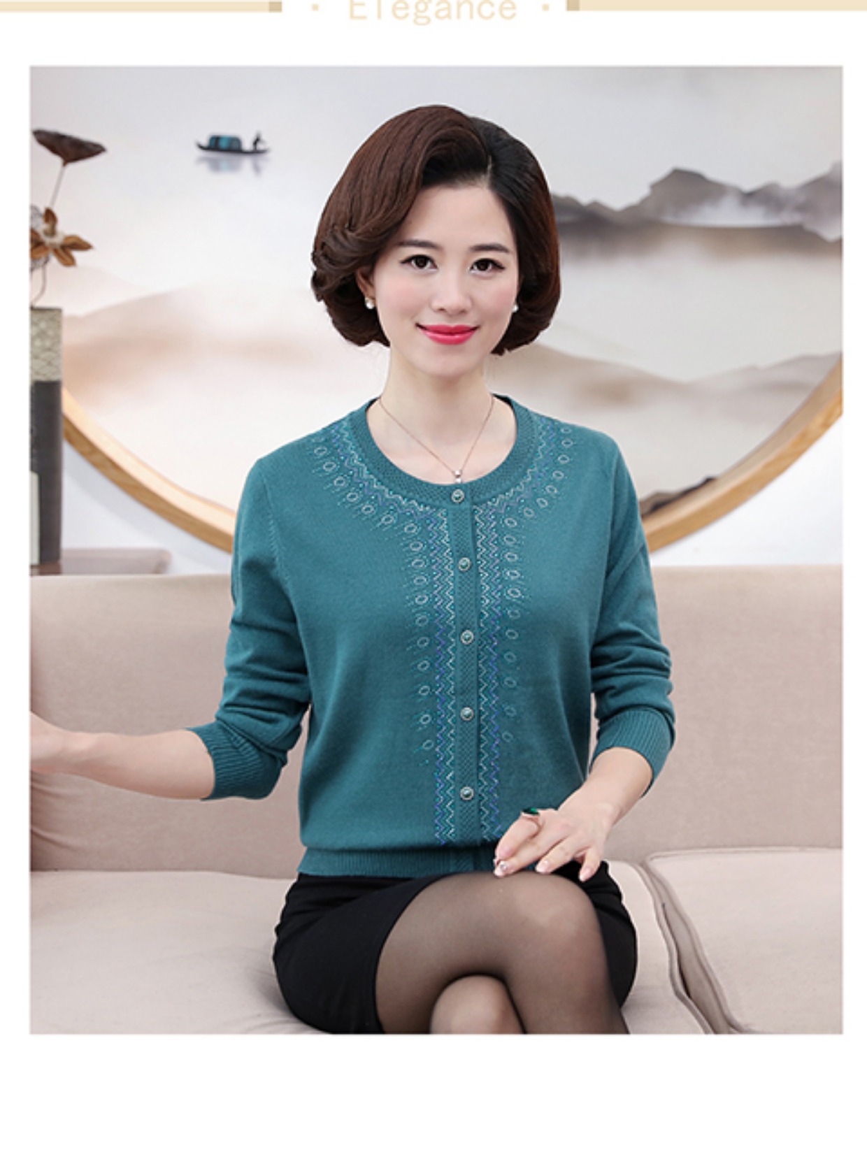 Áo len nữ trung niên và già áo len dài tay cho mẹ béo cộng với phân bón XL áo len dành cho phụ nữ trung niên áo len mỏng áo cổ lọ
