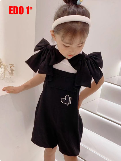 edo1一度童装夏新款女童原创设计款背带裤儿童蝴蝶结可爱连身裤