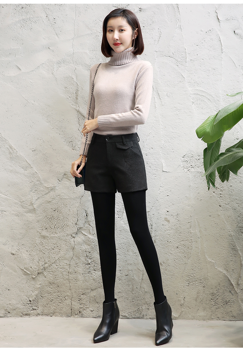 Quần short kẻ sọc bằng vải len nữ mùa thu và mùa đông cao eo 2018 Mới mặc ngoài mùa đông Quần lọt khe mỏng phía dưới Quần lửng quần áo thời trang nữ