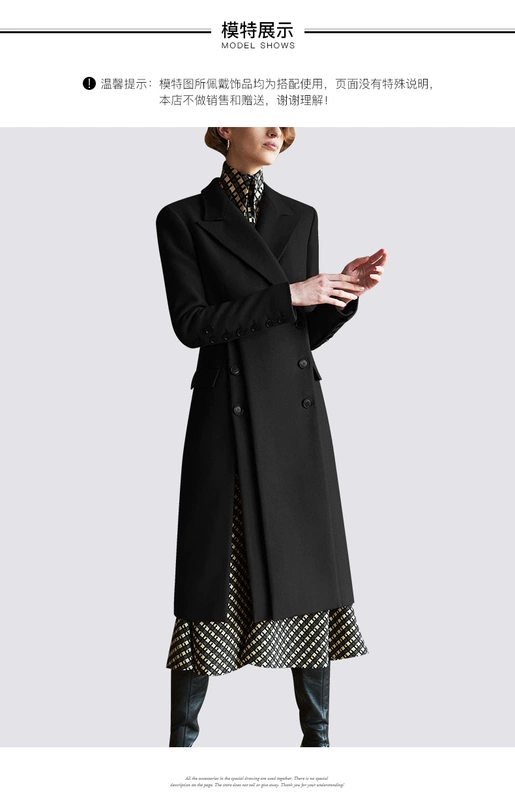 Áo khoác len nữ MeetMetro dài phần thu đông 2018 len mới Áo len màu đen gió Hepburn - Accentuated eo áo áo dạ croptop