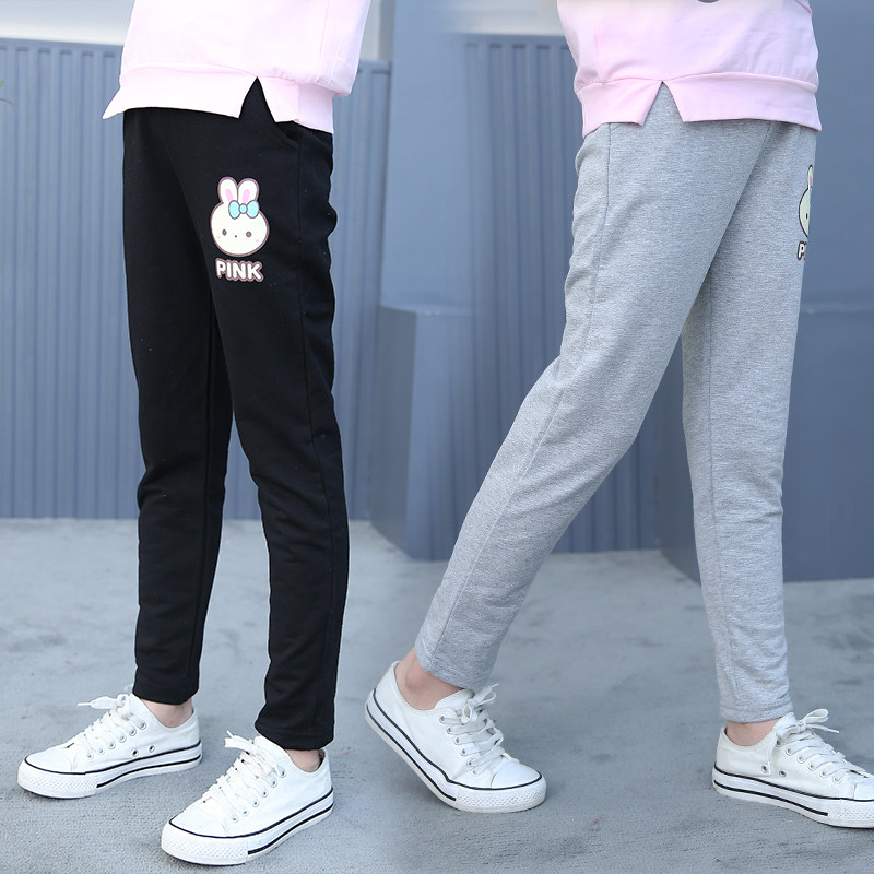 Girls' casual pants autumn and winter plus velvet new trendy trousers children 9-11 years old Korean version of the big children's loose cartoon pants