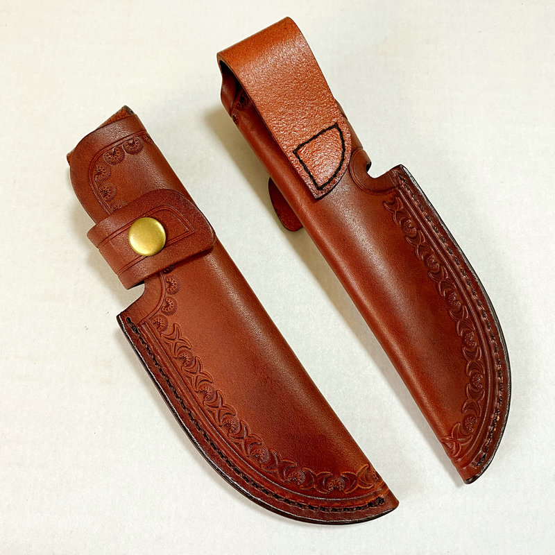 Angle shield almighty king straight knife special custom knife cover Vegetable tanned scabbard leather cover Pure hand carved cowhide knife cover leather sheath