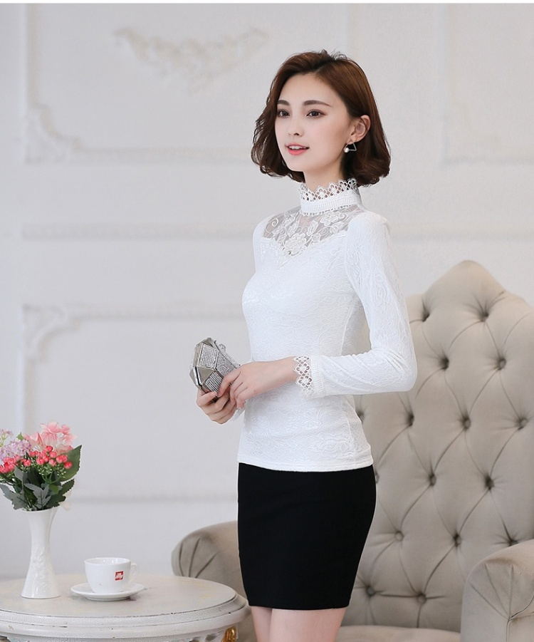 Quần áo ấm phụ nữ dày cộng với áo nhung đáy áo thun dài tay áo sơ mi nữ mùa đông áo sơ mi nhỏ sơ mi ren mới áo phông nữ form rộng