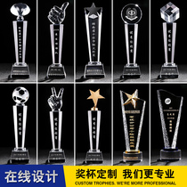 Excellent staff competition Thumb five-pointed star small crystal trophy Custom-made childrens lettering medal authorization card