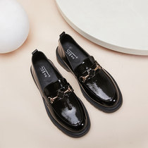 Loafers womens pedal 2021 spring and autumn new all-match fashion flat shoes black retro British style leather shoes