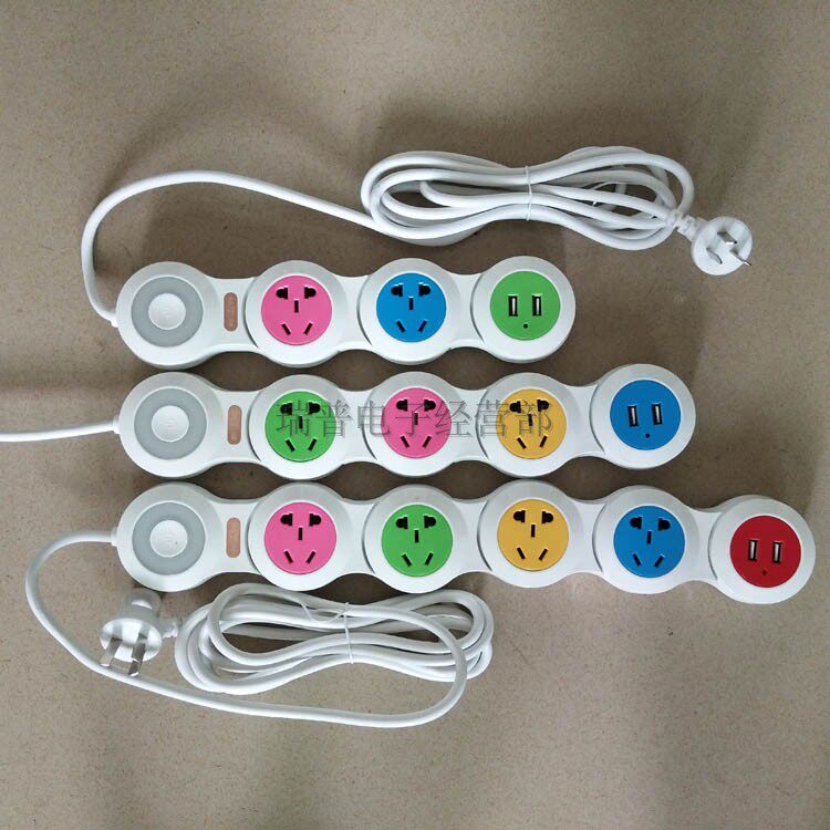 Rotatable deformation extension cord socket overload protection USB charging plug 3 bit 4 bit 5 bit color wiring board