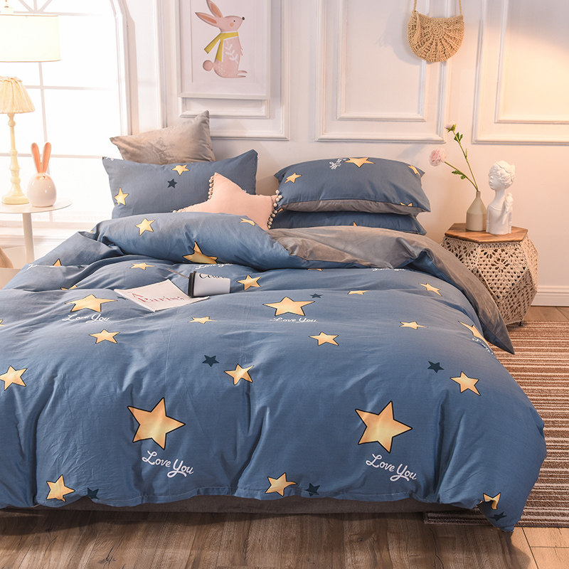 Cotton plus velvet AB bed cotton four-piece flannel quilt sheet crystal velvet coral velvet bed hat winter