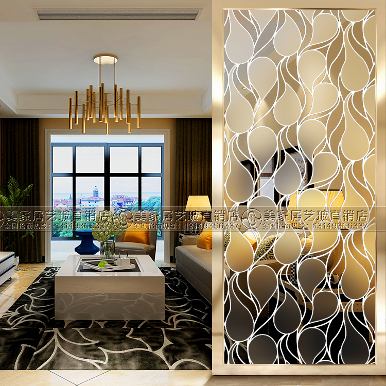 Art glass background wall European style porch living room screen shoe cabinet frosted light transparent partition carving process