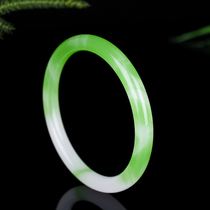 Xinjiang womens jade bracelet ice glutinous Jade light green girl thin round jade bracelet green semi-green floating flower