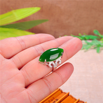 Xinjiang Hetian jade spinach green jasper ring female S925 silver opening ring