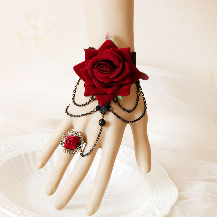 Halloween Red Rose Tua Bracelet Retro Baroque Luxury Wans Hand Chain Ring Một chuỗi dây đeo cổ tay Trang sức vòng tay đá phong thủy