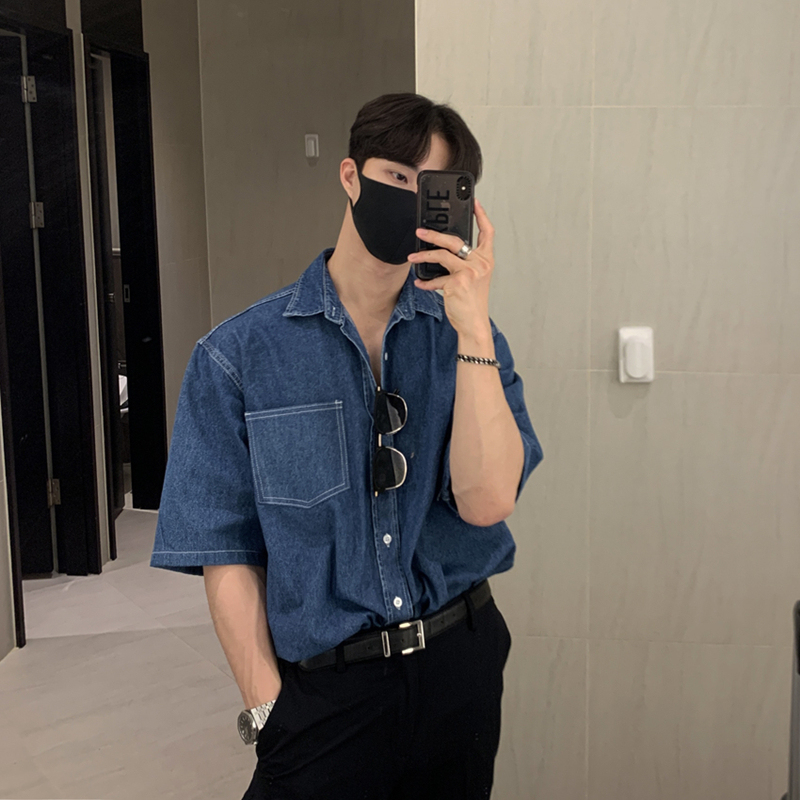 Designed with a High-End Feel, Men's Short-Sleeved Denim Shirt, Summer Style, Trendy Brand, Cool and Casual Shirt Jacket