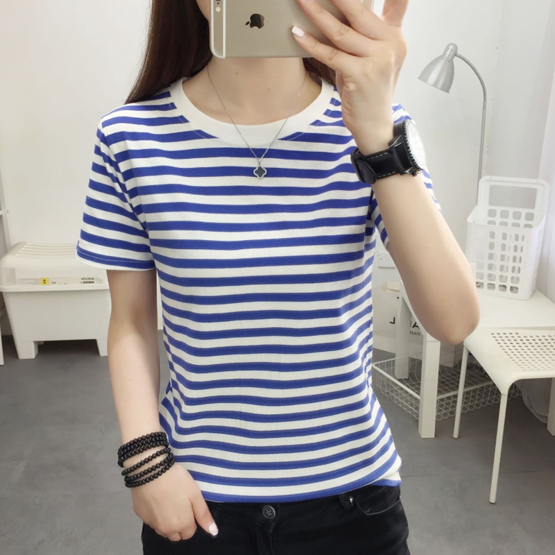 Pure Cotton Striped Short-Sleeve T-Shirt for Women, Summer 2026 New Korean Style Versatile Slim-Fit Casual Round-Neck Top