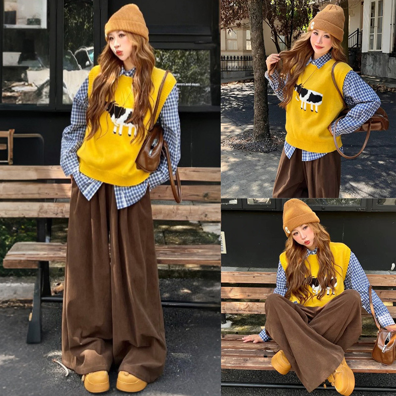 Coffee-Colored Corduroy Wide-Leg Pants for Women, Spring and Autumn 2026 New Style, Petite Loose Lazy Style, Fleece-Lined Casual Straight-Leg Pants Coffee-Colored Corduroy Wide-Leg Pants for Women, Spring and Autumn 2026 New Style, Petite Loose Lazy Style, Fleece-Lined Casual Straight-Leg Pants