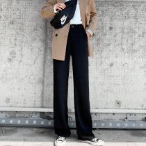 Black small big leg pants womens high waist drape summer thin loose slim casual suit straight tube mop pants