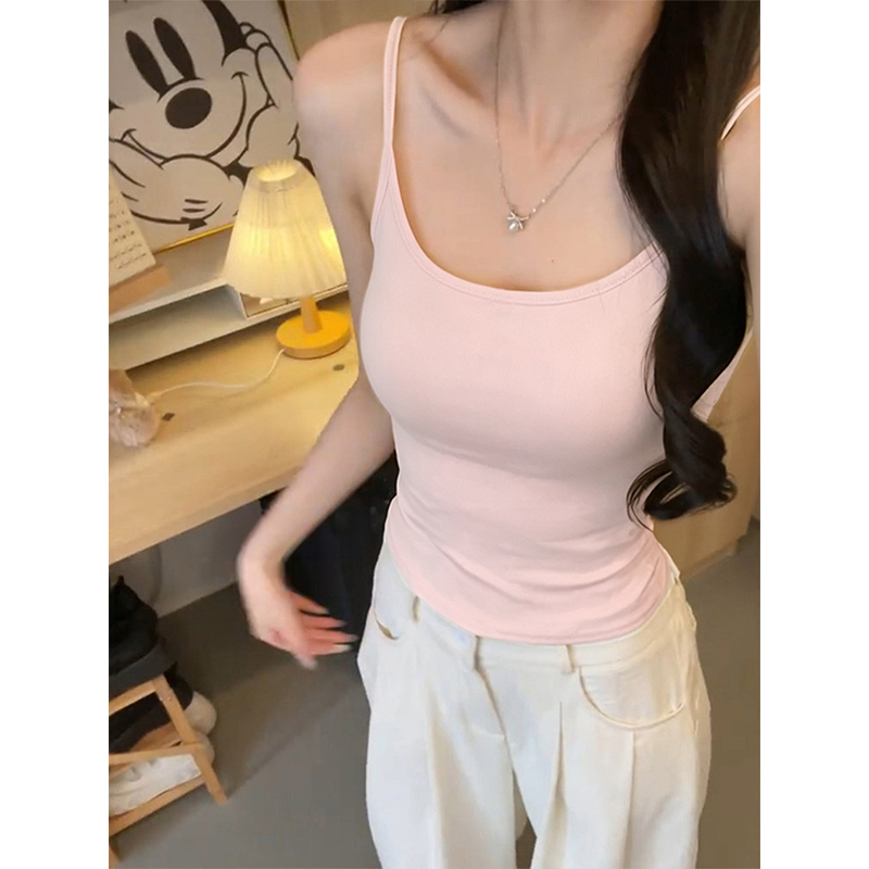 Pink Camisole for Women with Built-In Bra Pads, Suitable for Summer Outerwear, Beautiful Back Design, Integrated Bra, Sleeveless Sports Top Pink Camisole for Women with Built-In Bra Pads, Suitable for Summer Outerwear, Beautiful Back Design, Integrated Bra, Sleeveless Sports Top