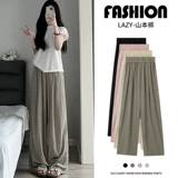 Шелковые летние японские штаны для отдыха, высокая талия, из хлопка и льна, свободный прямой крой