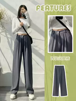 Gray suit pants women's spring and autumn and summer 2021 new high waist thin all-match hanging loose straight casual wide pants