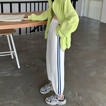 White sweatpants women loose drawstring feet summer 2021 new casual high waist thin section wei pants ins tide