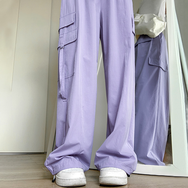 Purple Cargo Pants for Women, Autumn 2026 New Style, High-Waisted Casual Wide-Leg Pants, Loose Fit for Petite Figures, American-Style Athletic Pants