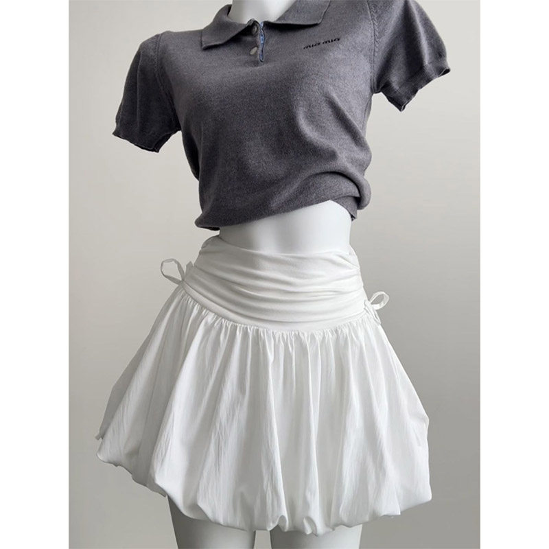 女性用ホワイトチューリップスカートパンツ、2026年新作サマースタイル、小柄な女性向けのハイウエストAラインショートスカート。