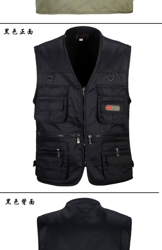 Áo ghi lê nam trung niên và cao tuổi mỏng mùa xuân và mùa hè bốn mùa áo ghi lê polyester-cotton ngoài trời vest nam nhiều túi vest - Dệt kim Vest