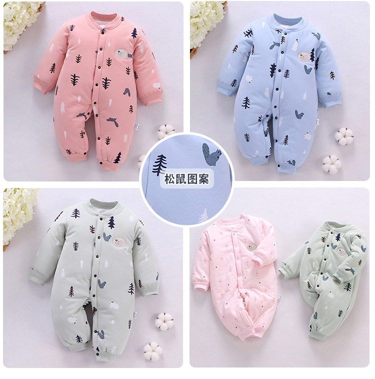 Bộ đồ liền thân cho bé mùa thu và mùa đông cotton nữ ấm áp dài tay phù hợp với mùa đông nam bé quần áo bé mùa thu quần áo sơ sinh mới - Áo liền quần