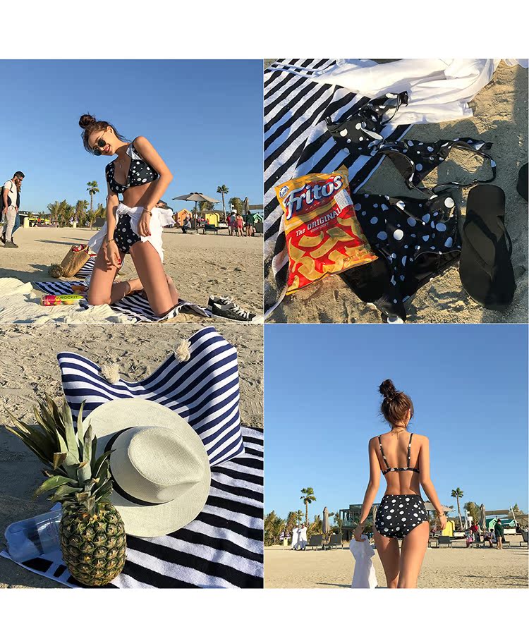 Ngọt ngào và đáng yêu gợi cảm chia bikini áo tắm sóng điểm xù ngực kích thước tập hợp cao eo kỳ nghỉ áo tắm nữ - Bikinis ao tam dep