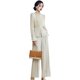 Milk apricot color suit women's long-sleeved chiffon top ladies commuter trousers two-piece set 2022 autumn outfit with a complete set