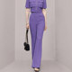 Short-sleeved polo collar top purple trousers two-piece set royal sister temperament goddess fan suit 2022 summer style looks thin