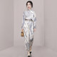 Ribbon shirt ladies high-end printed Hong Kong style wide-leg pants suit female spring and autumn 2023 popular two-piece trousers this year