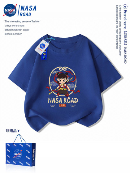 NASA哪咤联名款儿童t恤亲子装一家三四口2025新款国潮风夏季上衣