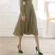 Green shirt dress with belt women's high-end professional waist a-line Korean version pleated skirt 2023 spring long skirt