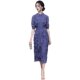 Polo skirt shirt niche design chic long skirt spring and autumn waist waist temperament high-end chiffon purple dress