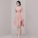 Chiffon dress women's summer cover belly waist v-neck workplace goddess fan clothes pleated long skirt temperament pink skirt