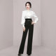 Strong aura women's suit high-grade satin shirt ladies black commuter trousers two-piece set Yujie style autumn clothing