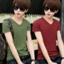 Thanh niên tay ngắn nam T-shirt màu rắn v-cổ Slim chạm đáy áo thể thao quần áo xu hướng nam nửa áo áo thun nam polo