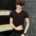 Thanh niên tay ngắn nam T-shirt màu rắn v-cổ Slim chạm đáy áo thể thao quần áo xu hướng nam nửa áo