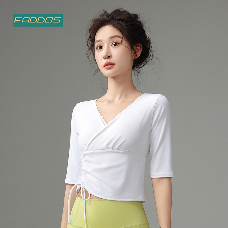 Vantio Yoga Wear for Women New V-Neck Drawstring Mid-Sleeve Fitness Top with Beautiful Back, Slimming Integrated Cup Pilates T-Shirt Vantio Yoga Wear for Women New V-Neck Drawstring Mid-Sleeve Fitness Top with Beautiful Back, Slimming Integrated Cup Pilates T-Shirt