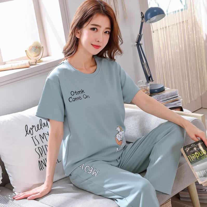 Cô gái pajama bộ có thể mặc quần ngủ thể thao dài vòng cổ áo sinh viên đại học vào mùa xuân và mùa hè thường phụ nữ mềm mỏng 2.